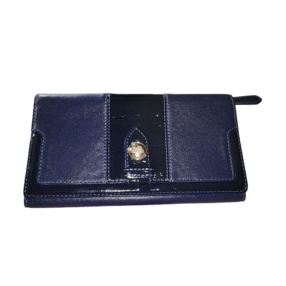 Coach dark blue leather tr-fold wallet
